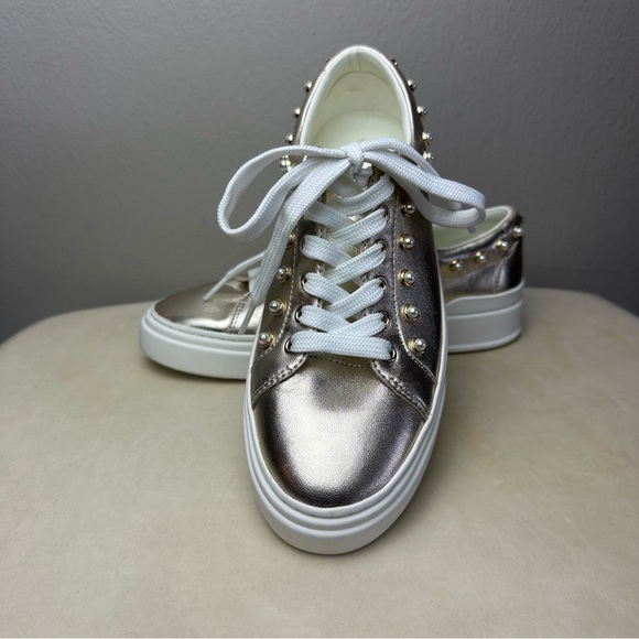 Stuart Weitzman Shoes - Stuart Weitzman Metallic Gold Pearly Low-Top Sneaker Sz 6